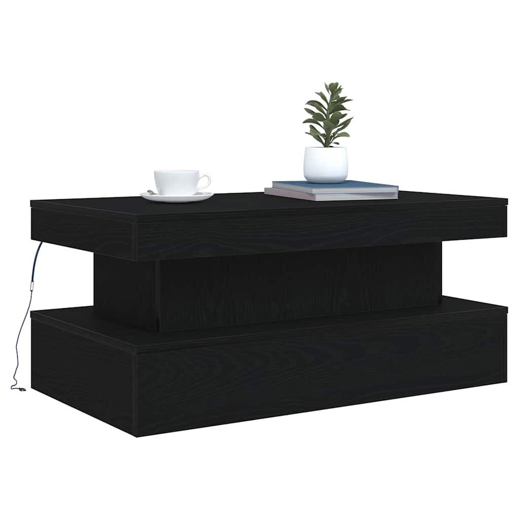 Coffee Table with LED Lights Black Oak 90x50x40 cm