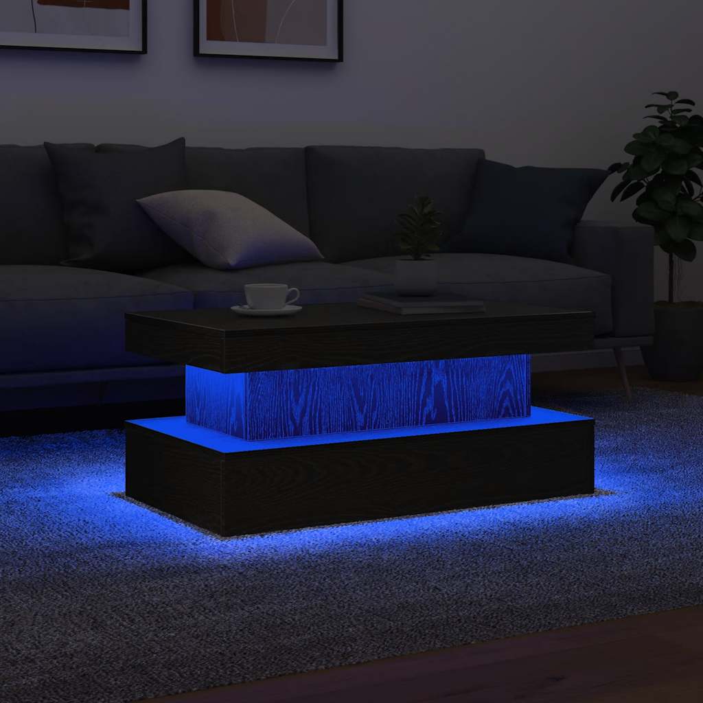 Coffee Table with LED Lights Black Oak 90x50x40 cm
