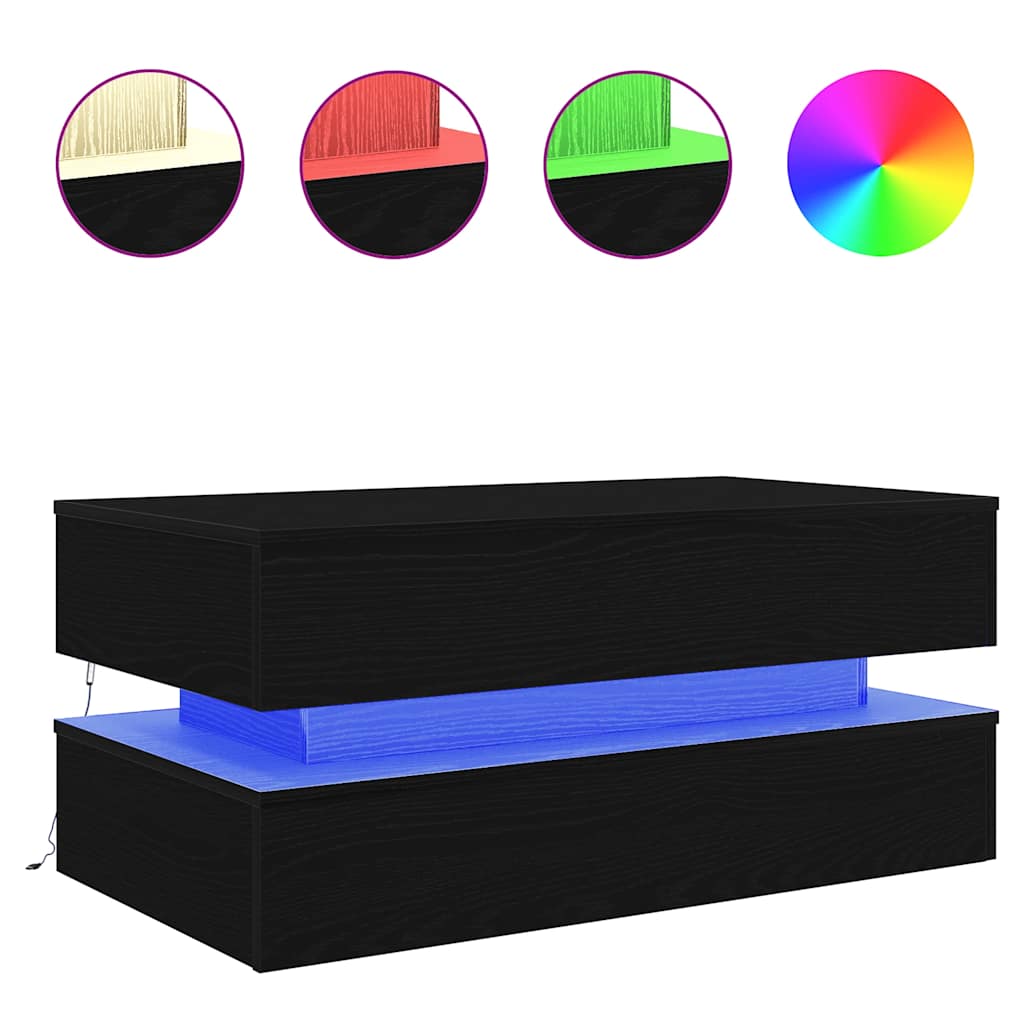 Coffee Table with LED Lights Black Oak 90x50x40 cm