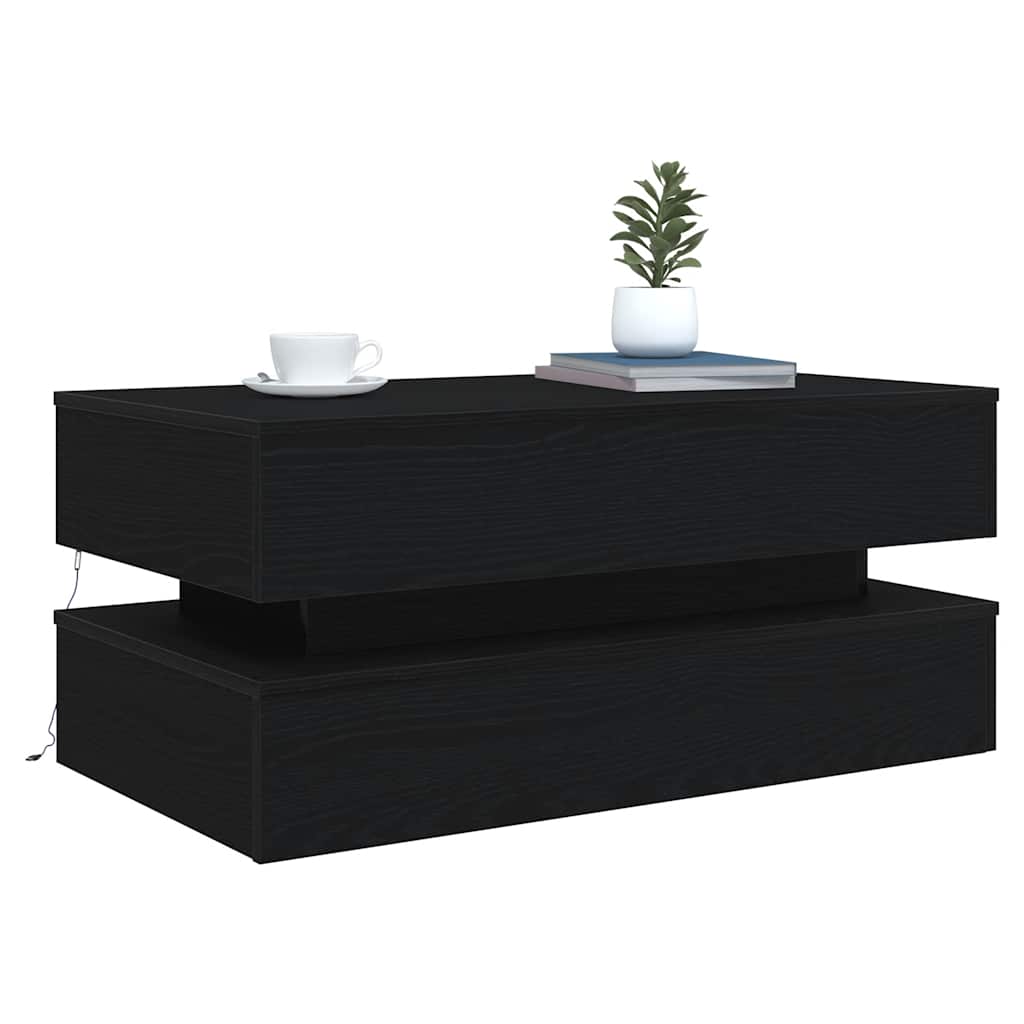 Coffee Table with LED Lights Black Oak 90x50x40 cm