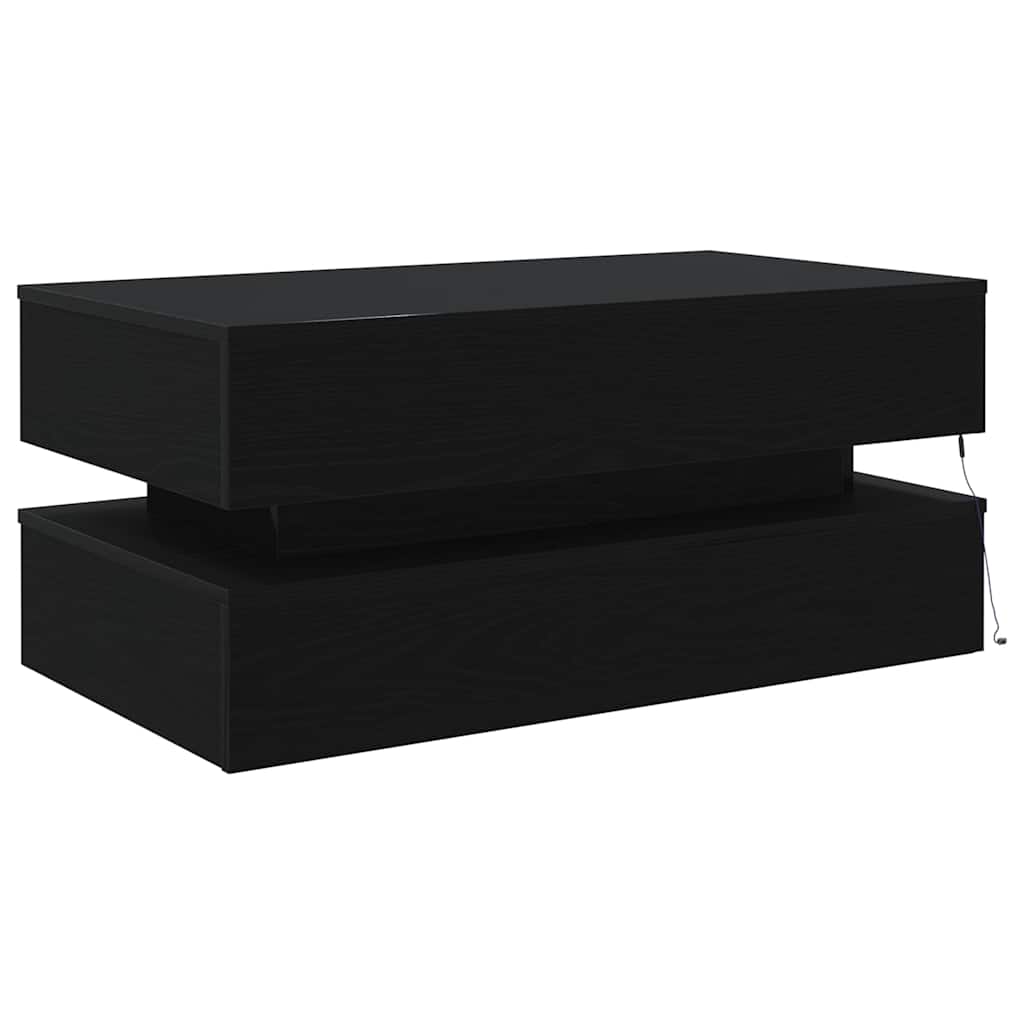 Coffee Table with LED Lights Black Oak 90x50x40 cm