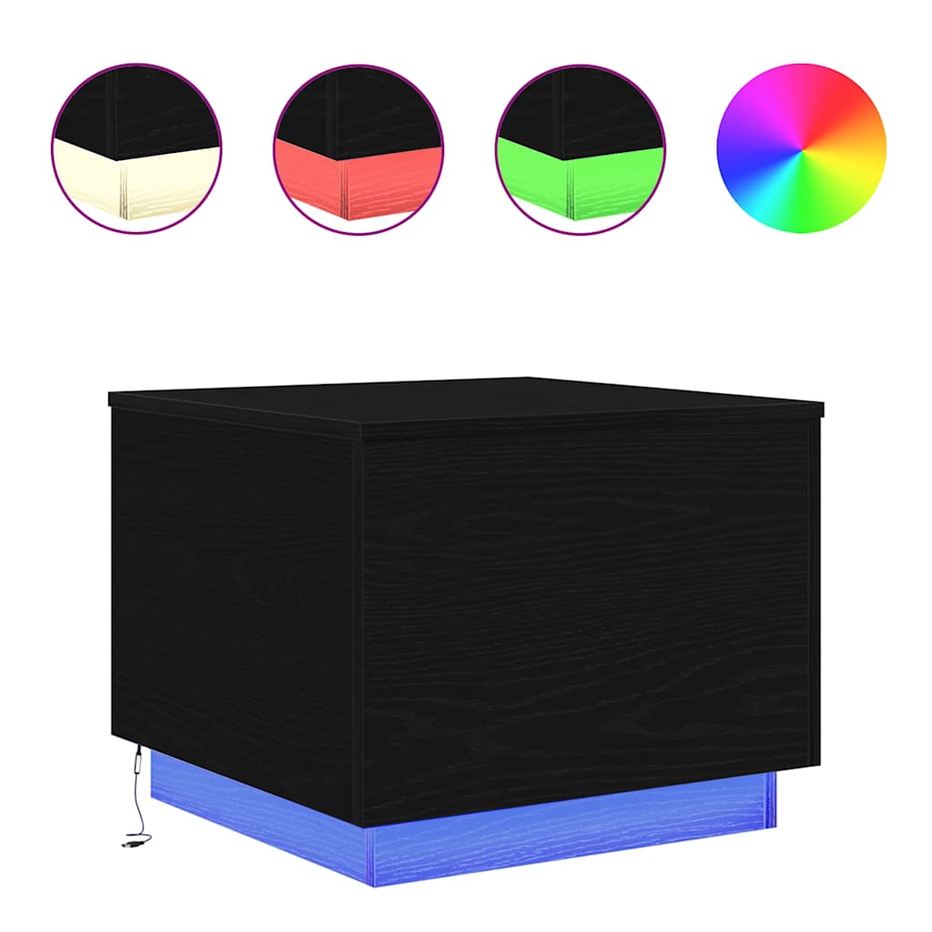 Coffee Table with LED Lights Black Oak 50x50x40 cm