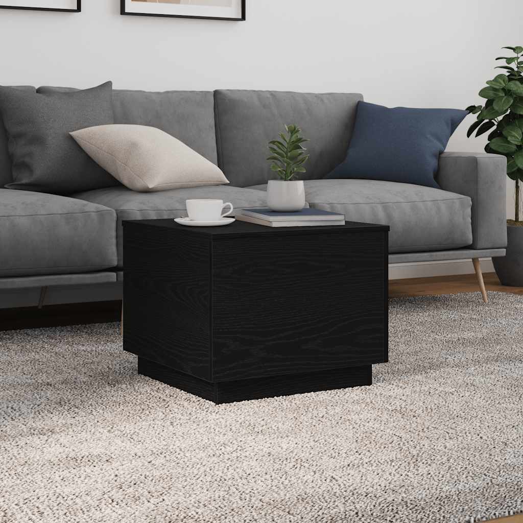 Coffee Table with LED Lights Black Oak 50x50x40 cm