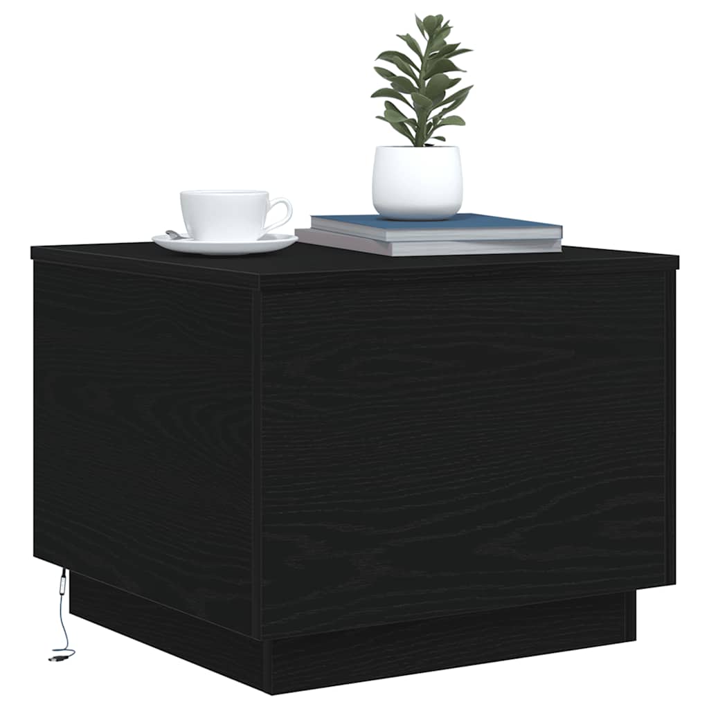 Coffee Table with LED Lights Black Oak 50x50x40 cm