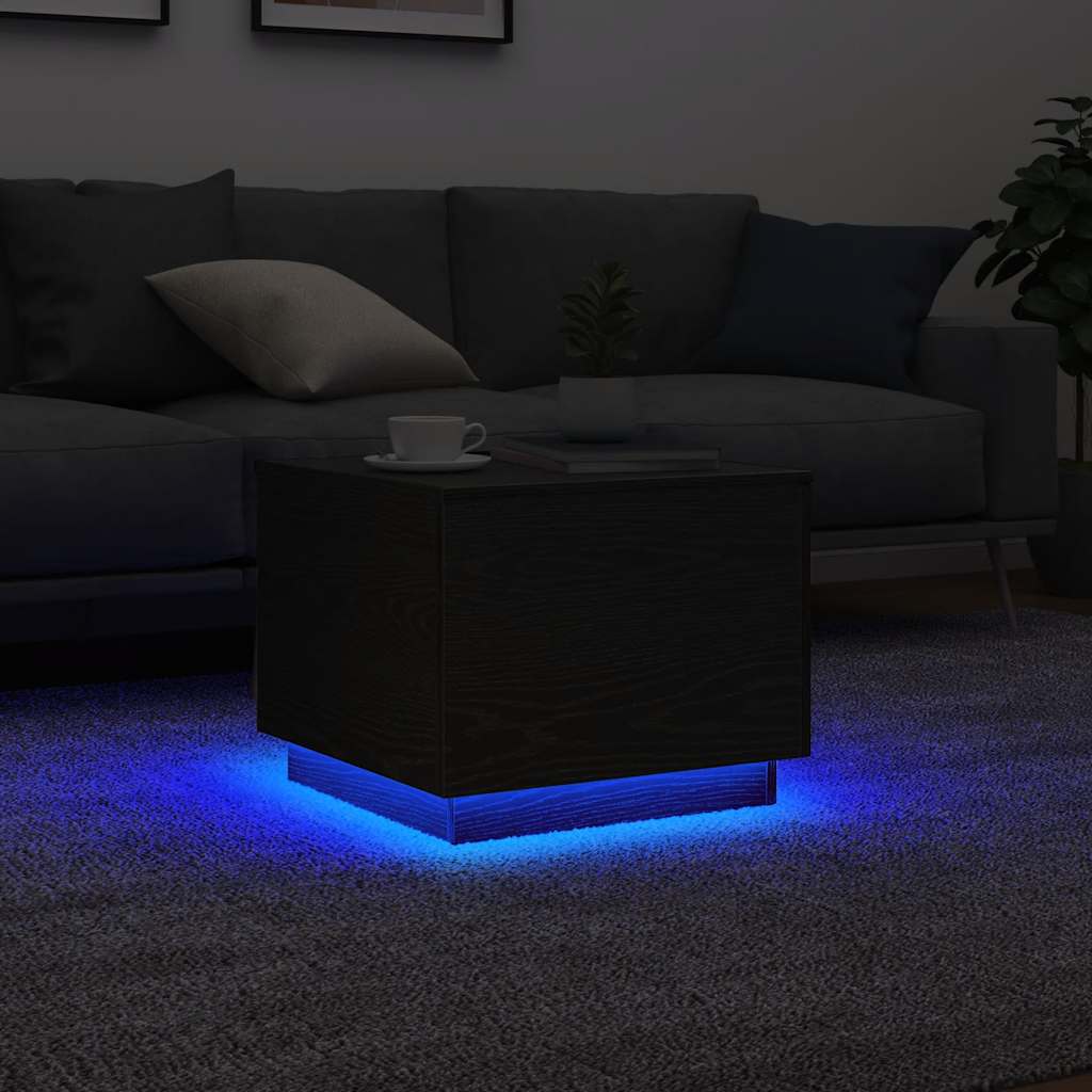 Coffee Table with LED Lights Black Oak 50x50x40 cm
