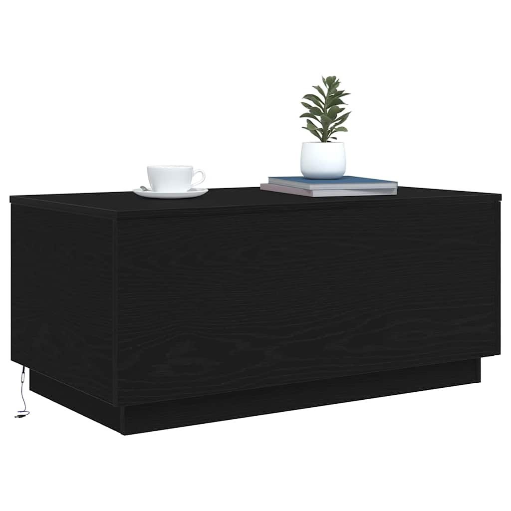 Coffee Table with LED Lights Black Oak 90x50x40 cm