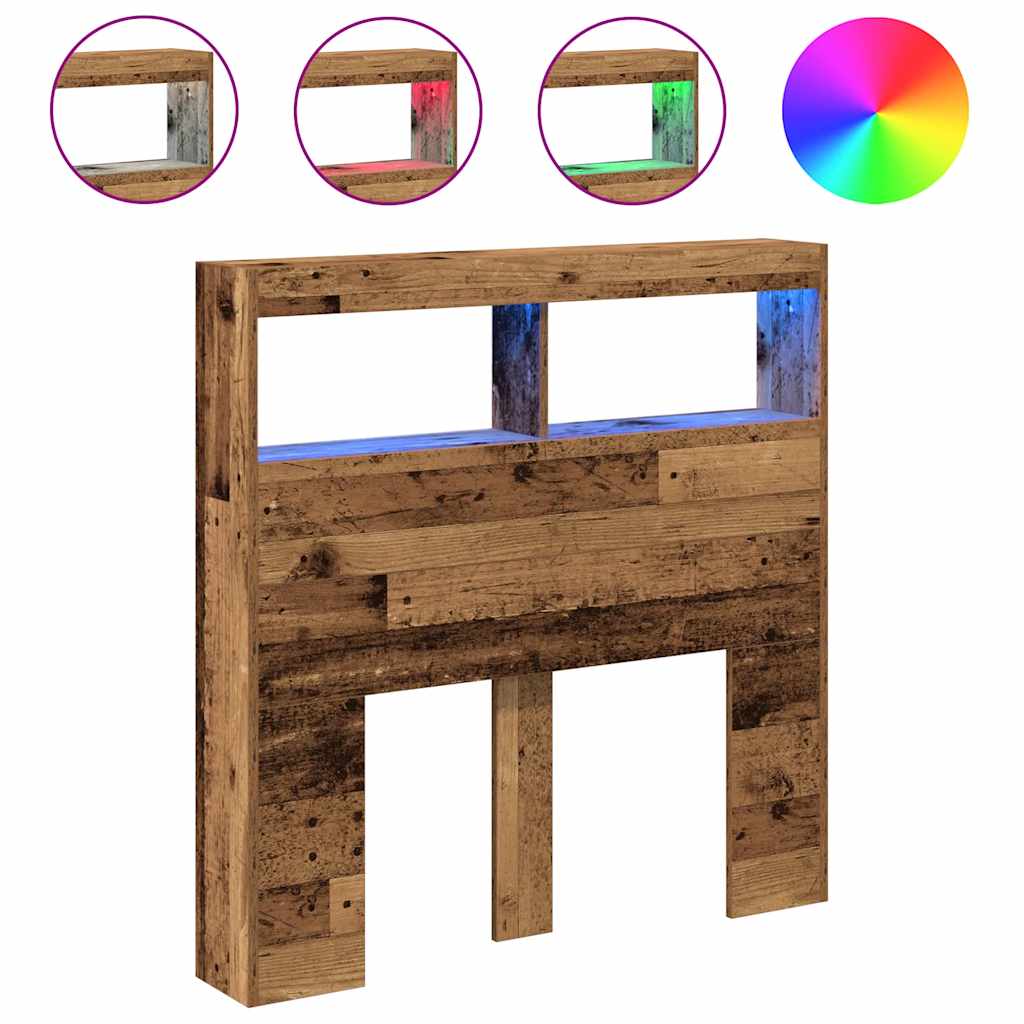 LED Headboard Cabinet, Rustic Old Wood, 100x17x102 cm