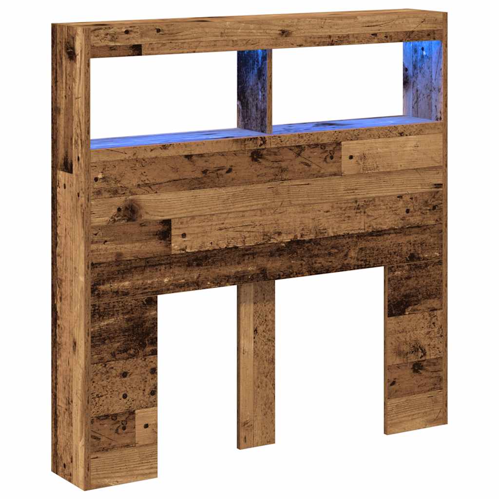 LED Headboard Cabinet, Rustic Old Wood, 100x17x102 cm