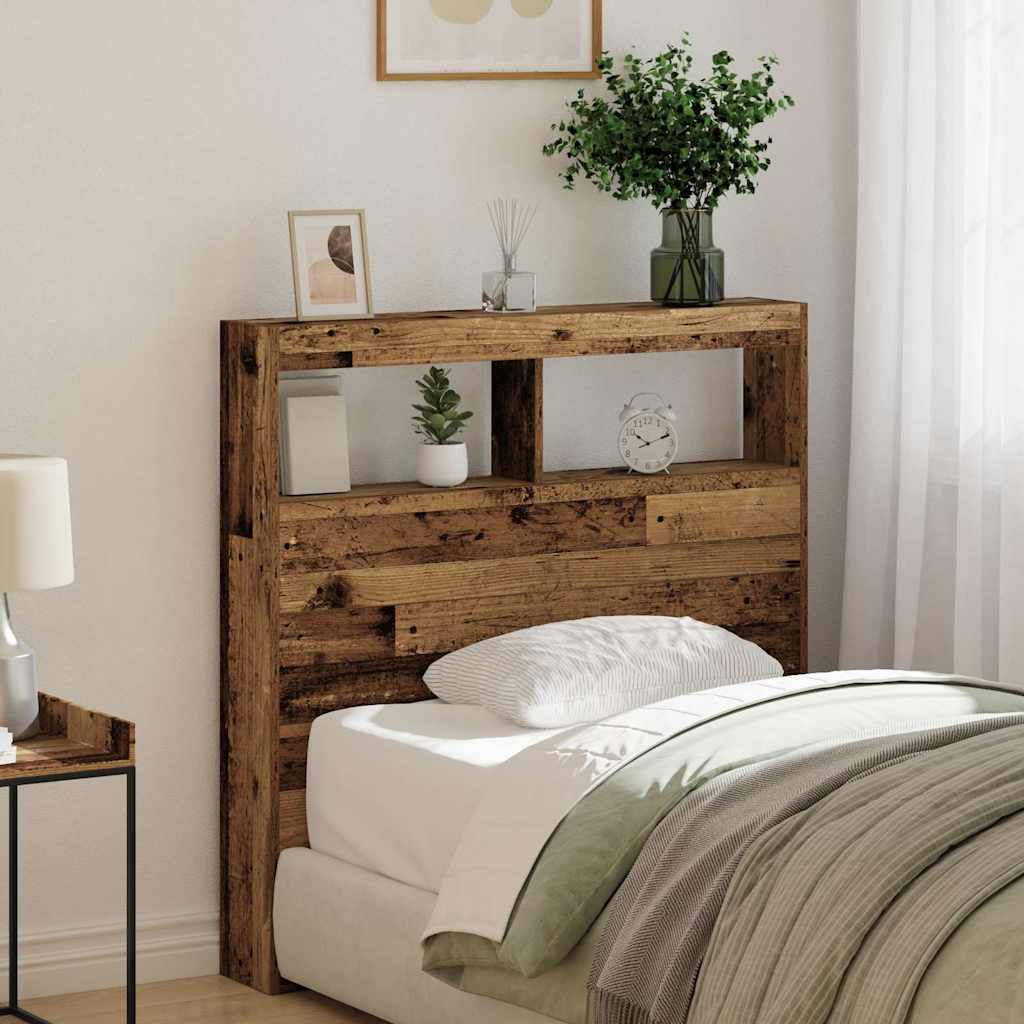LED Headboard Cabinet, Rustic Old Wood, 100x17x102 cm