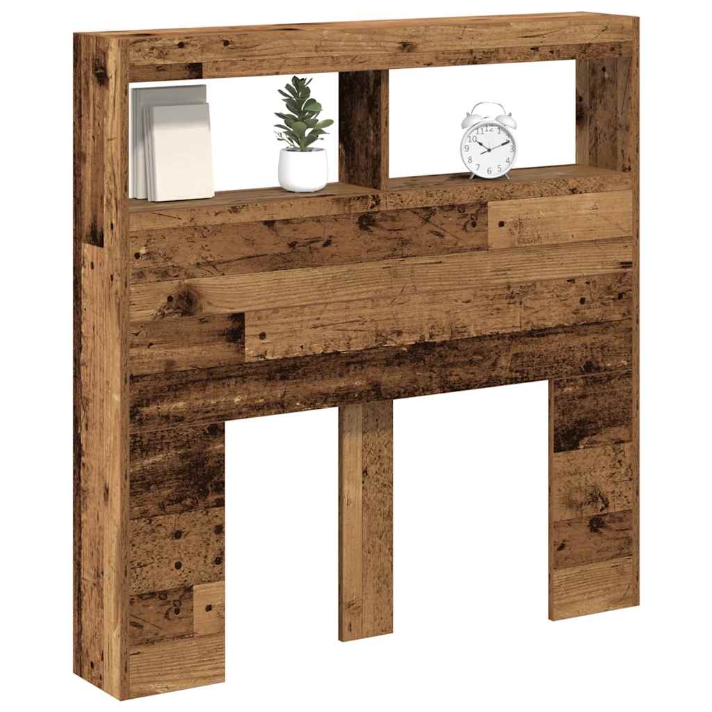 LED Headboard Cabinet, Rustic Old Wood, 100x17x102 cm