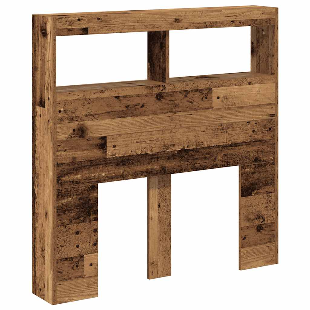 LED Headboard Cabinet, Rustic Old Wood, 100x17x102 cm