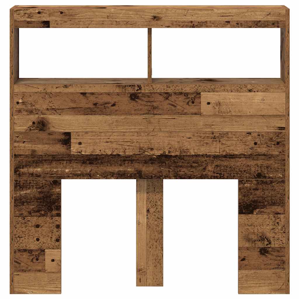 LED Headboard Cabinet, Rustic Old Wood, 100x17x102 cm