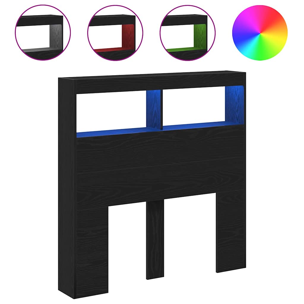 LED Headboard Cabinet - Black Oak, 100x17x102 cm
