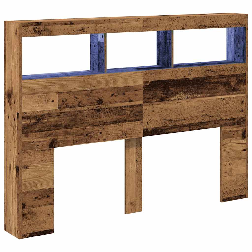 LED-Lit Headboard Cabinet, Old Wood Finish, 140x17x102 cm