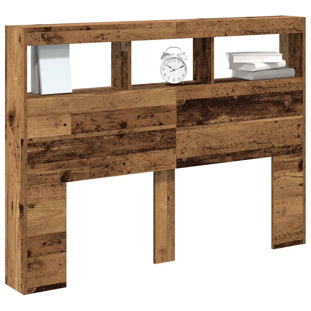 LED-Lit Headboard Cabinet, Old Wood Finish, 140x17x102 cm