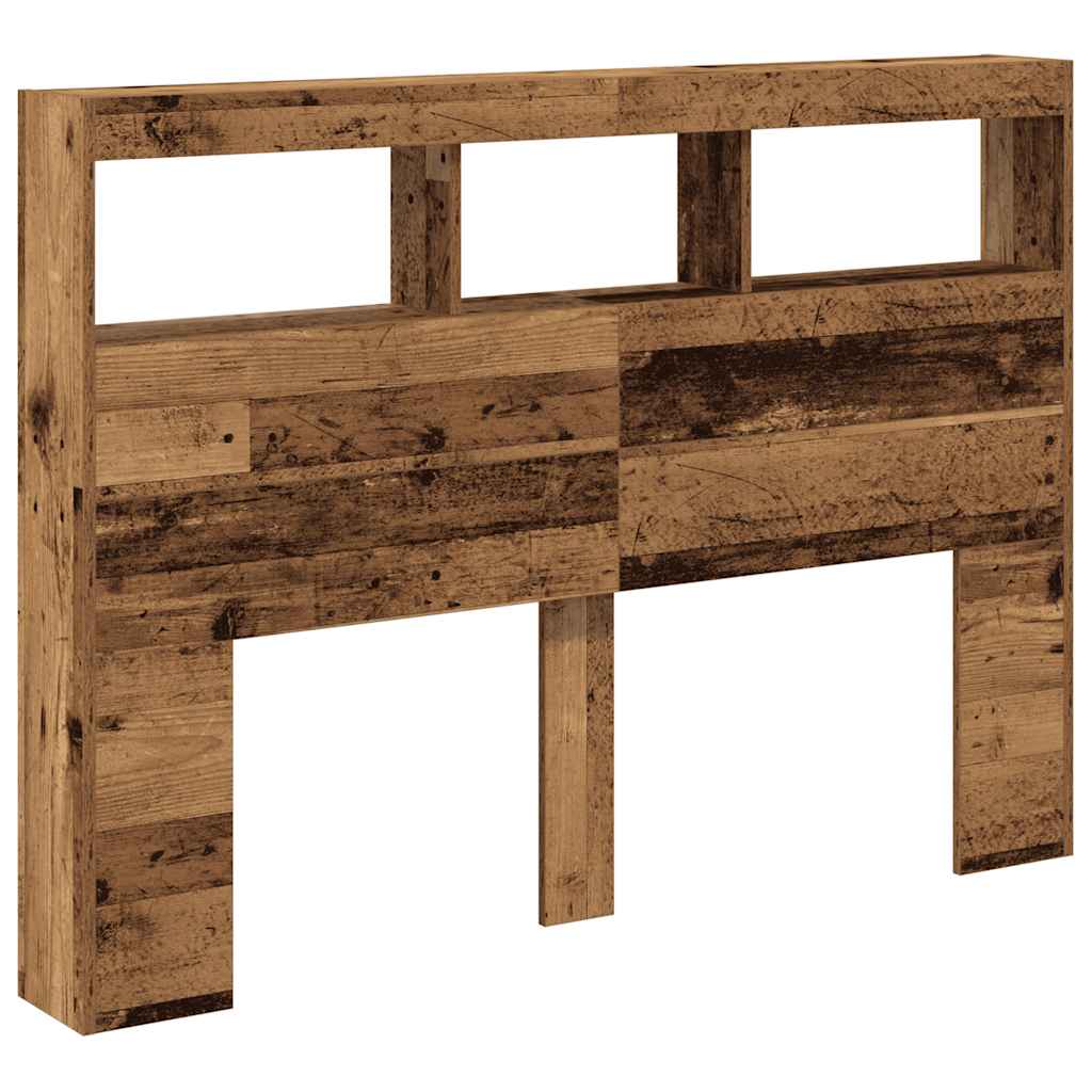 LED-Lit Headboard Cabinet, Old Wood Finish, 140x17x102 cm