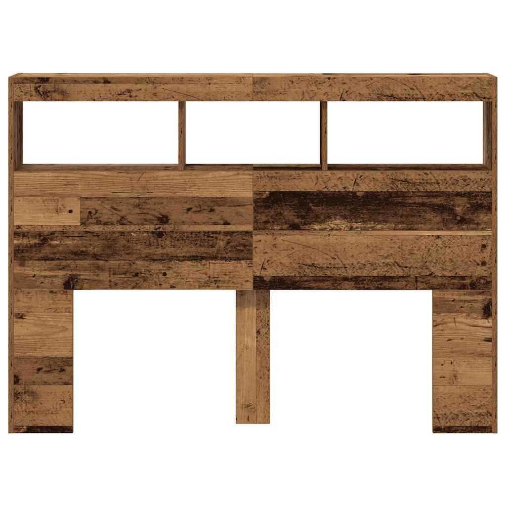 LED-Lit Headboard Cabinet, Old Wood Finish, 140x17x102 cm