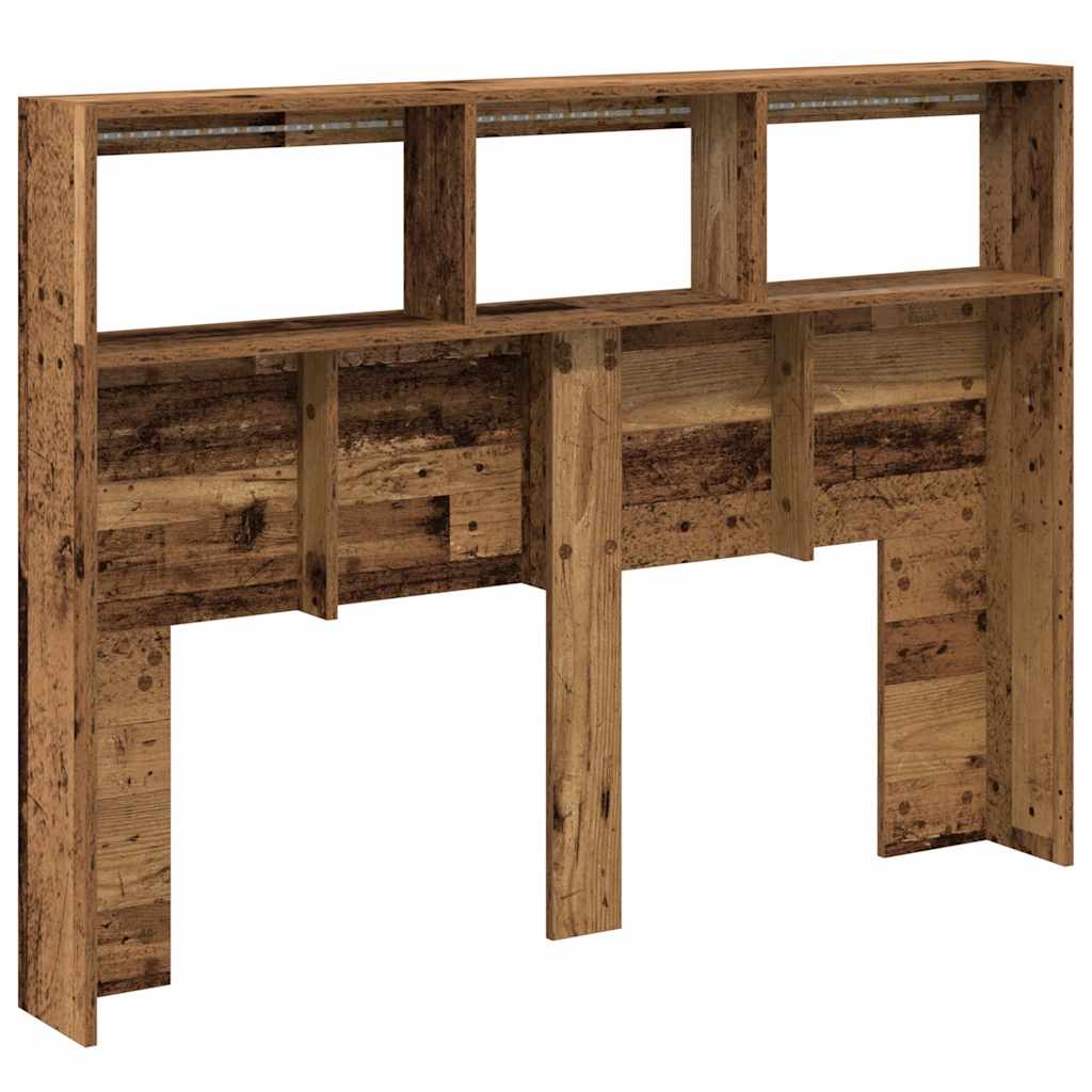 LED-Lit Headboard Cabinet, Old Wood Finish, 140x17x102 cm