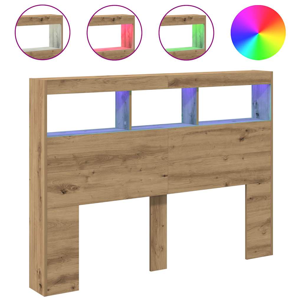 LED Headboard Cabinet, Artisan Oak, 140x17x102 cm
