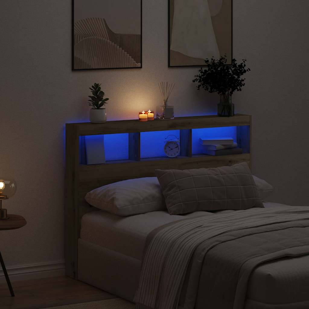 LED Headboard Cabinet, Artisan Oak, 140x17x102 cm