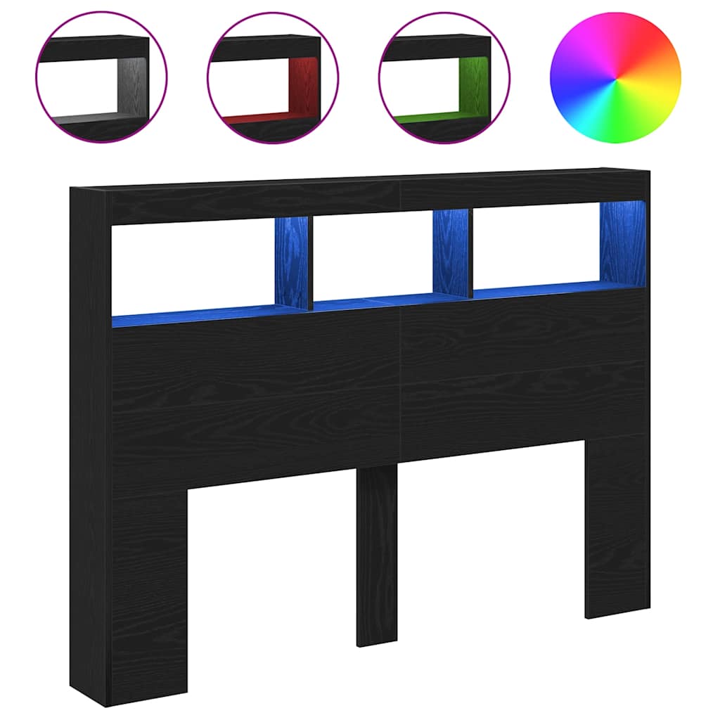 Black Oak LED Headboard Cabinet - 140x17x102 cm