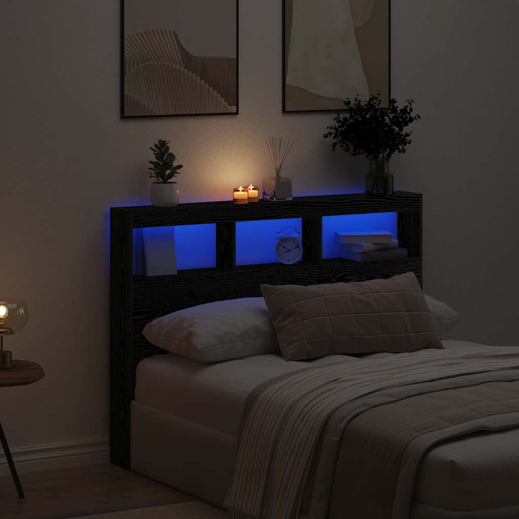 Black Oak LED Headboard Cabinet - 140x17x102 cm