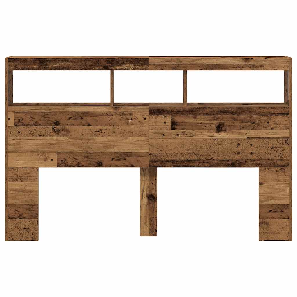 Rustic Old Wood Headboard Cabinet with LED, 160x17x102 cm