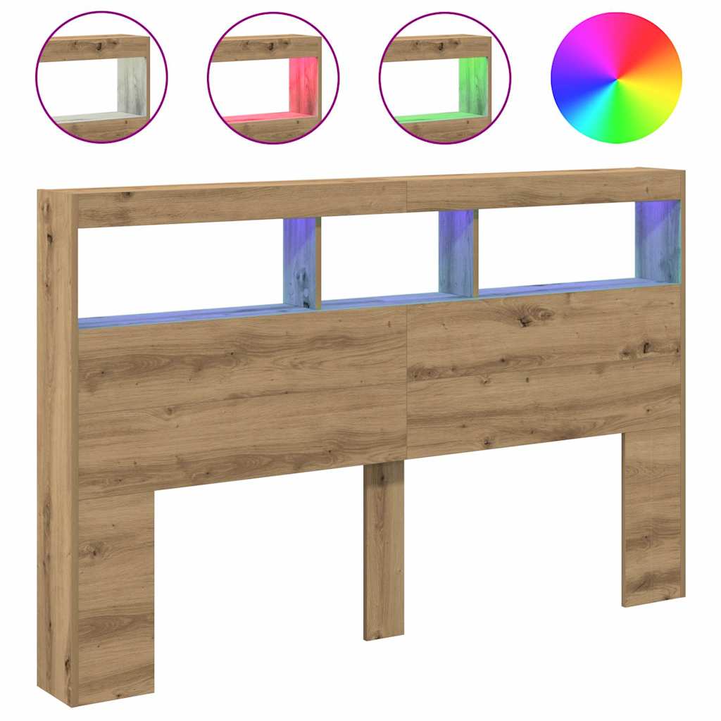 Artisan Oak LED Headboard Cabinet, 160x17x102 cm