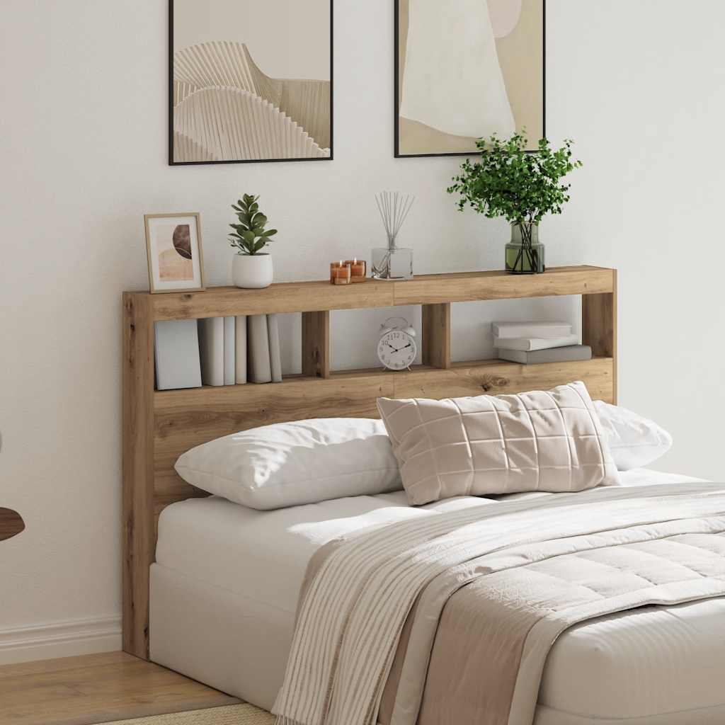 Artisan Oak LED Headboard Cabinet, 160x17x102 cm