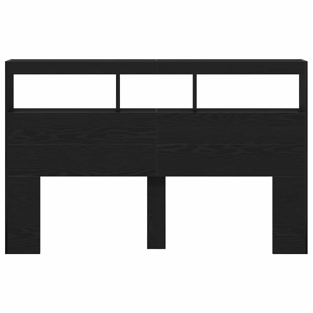 Black Oak Headboard Cabinet with LED Lights, 160x17x102 cm