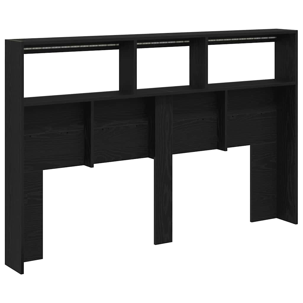 Black Oak Headboard Cabinet with LED Lights, 160x17x102 cm