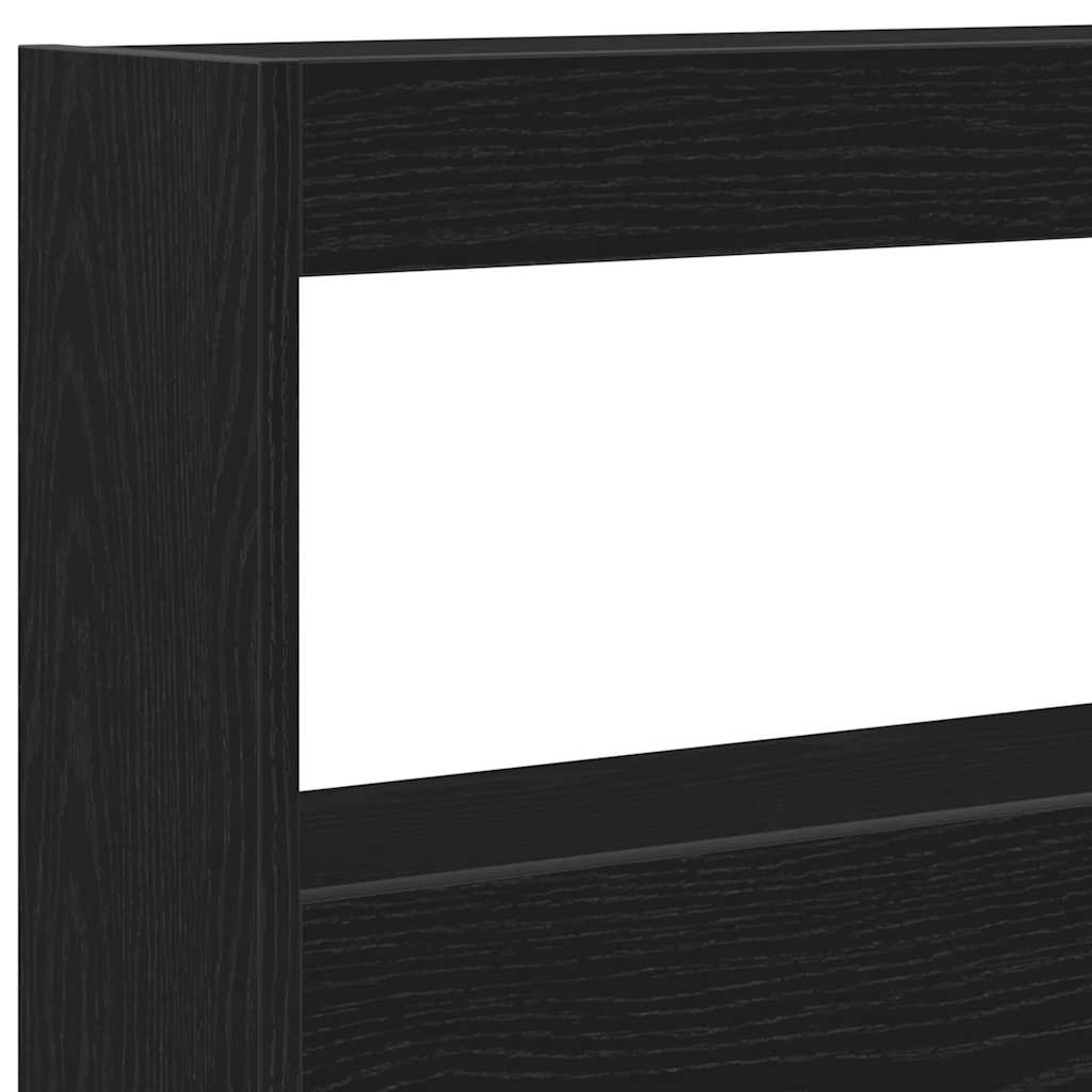 Black Oak Headboard Cabinet with LED Lights, 160x17x102 cm