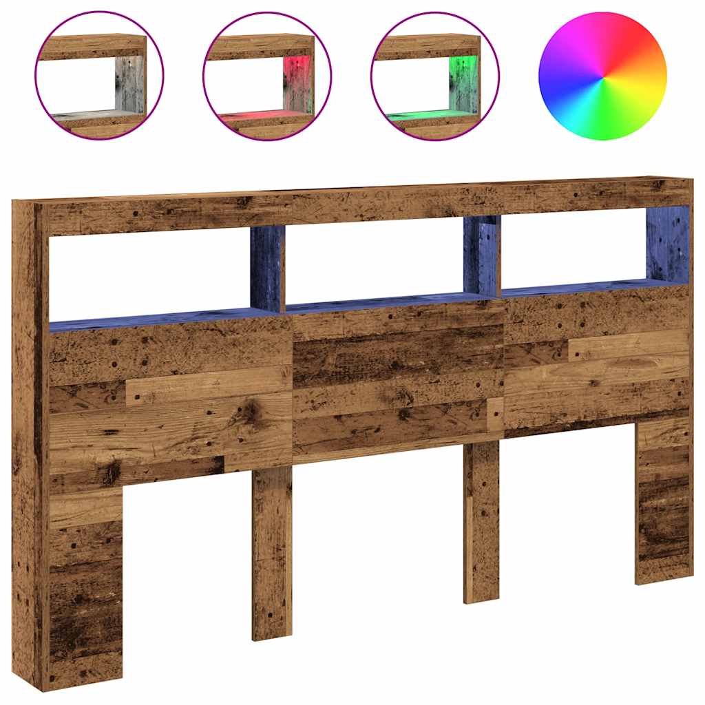 Rustic Oak LED Headboard Cabinet 180x17x102 cm - Stylish Storage