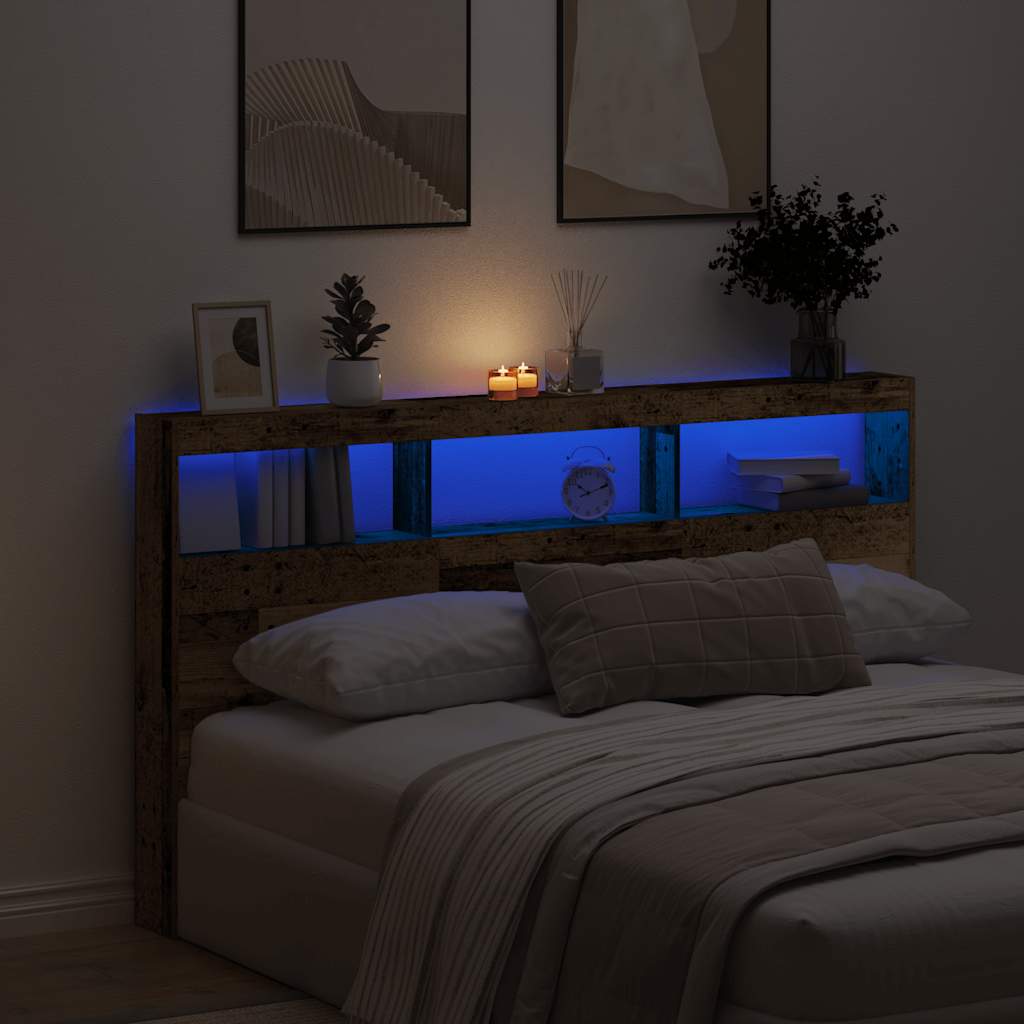 Rustic Oak LED Headboard Cabinet 180x17x102 cm - Stylish Storage