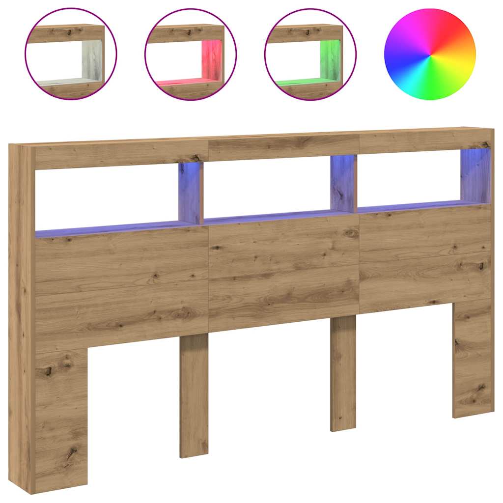 Artisan Oak LED Headboard Cabinet - 180x17x102 cm, Stylish Storage