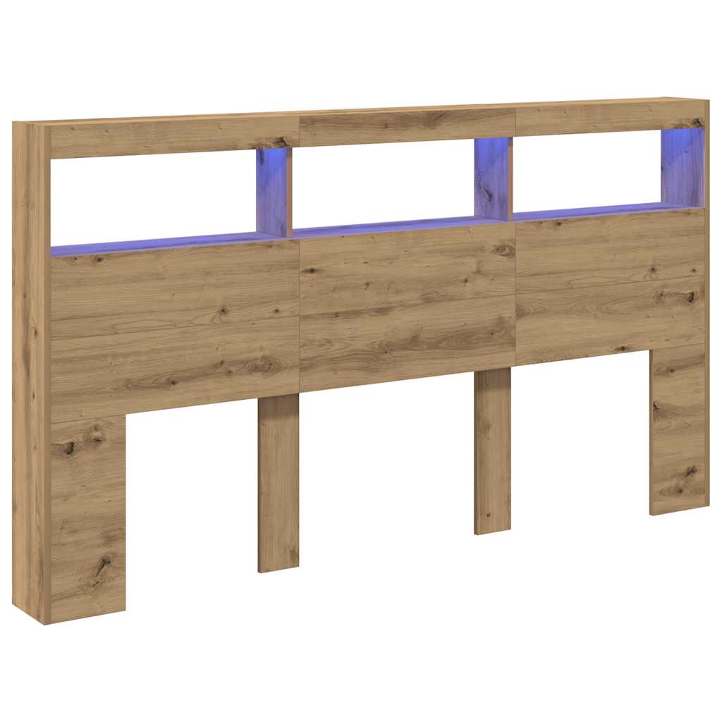 Artisan Oak LED Headboard Cabinet - 180x17x102 cm, Stylish Storage