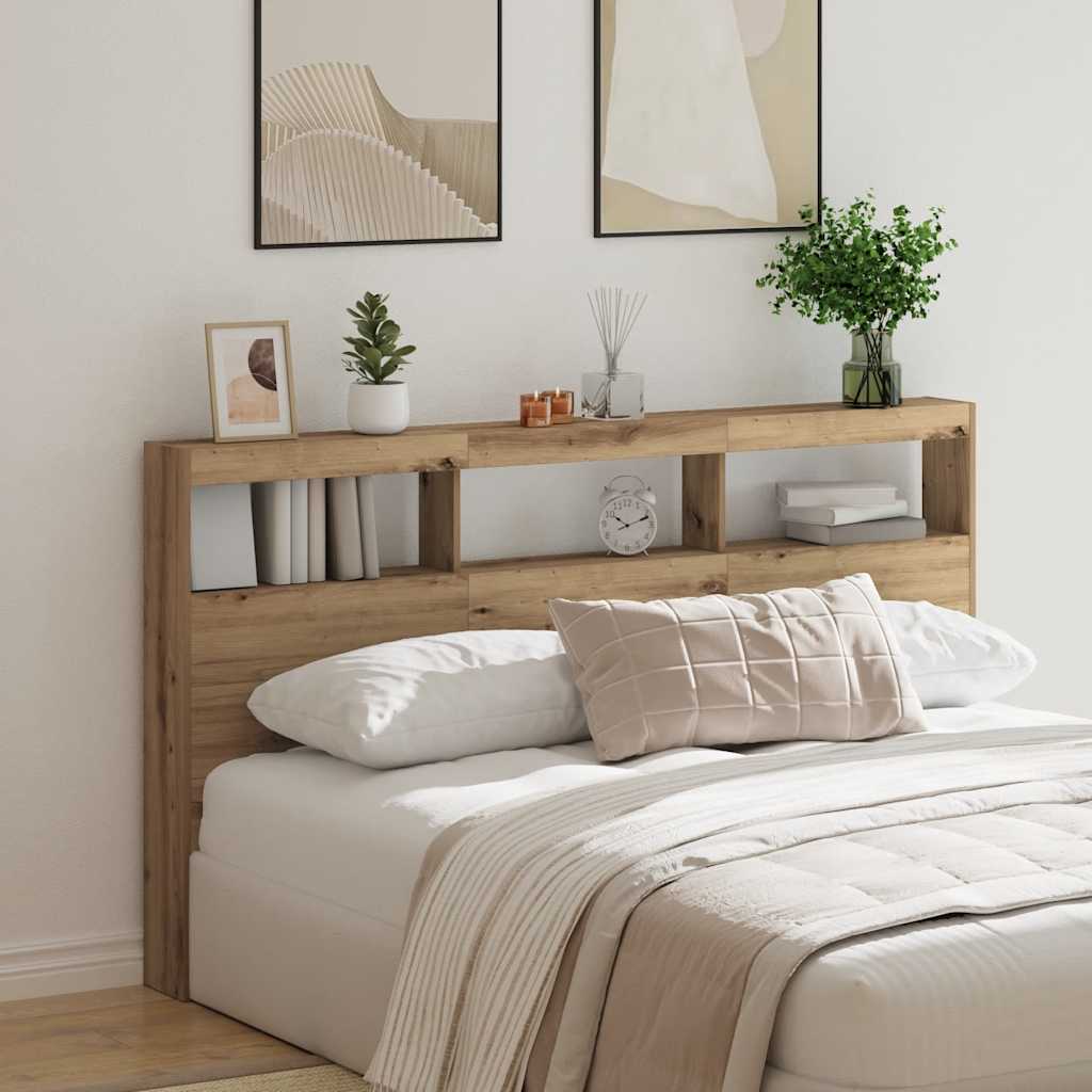 Artisan Oak LED Headboard Cabinet - 180x17x102 cm, Stylish Storage