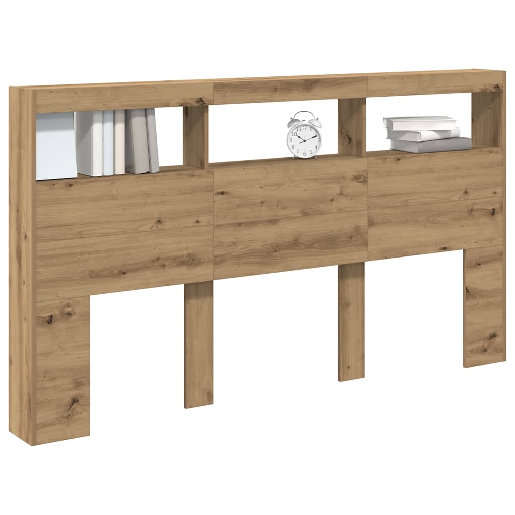 Artisan Oak LED Headboard Cabinet - 180x17x102 cm, Stylish Storage
