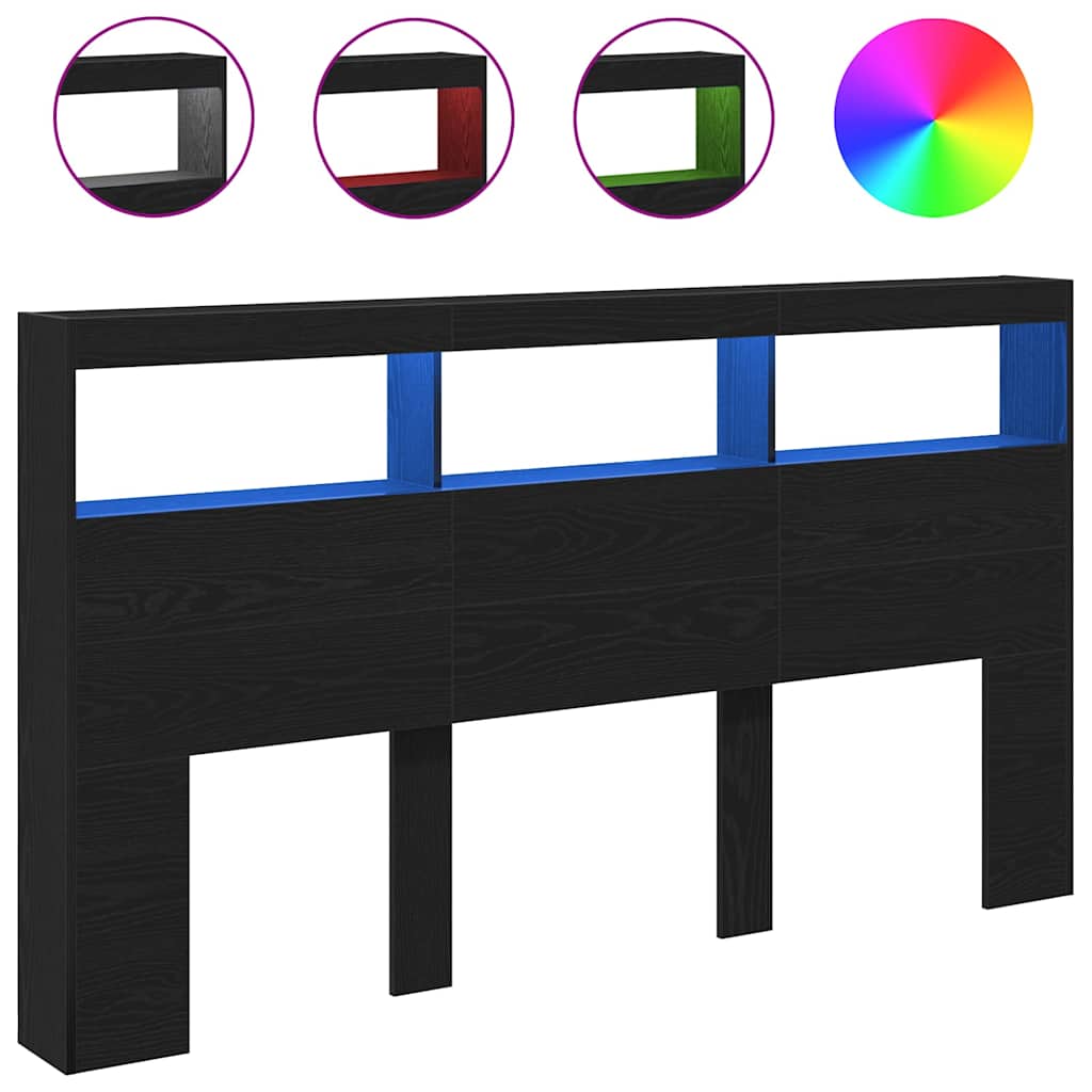 LED Black Oak Headboard Cabinet 180x17x102 cm - Modern Design
