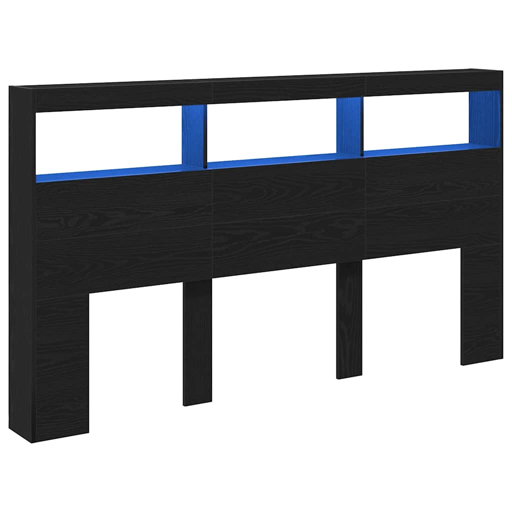 LED Black Oak Headboard Cabinet 180x17x102 cm - Modern Design