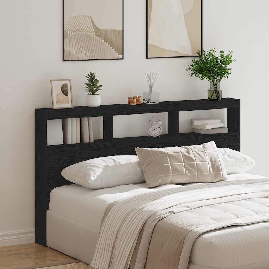 LED Black Oak Headboard Cabinet 180x17x102 cm - Modern Design