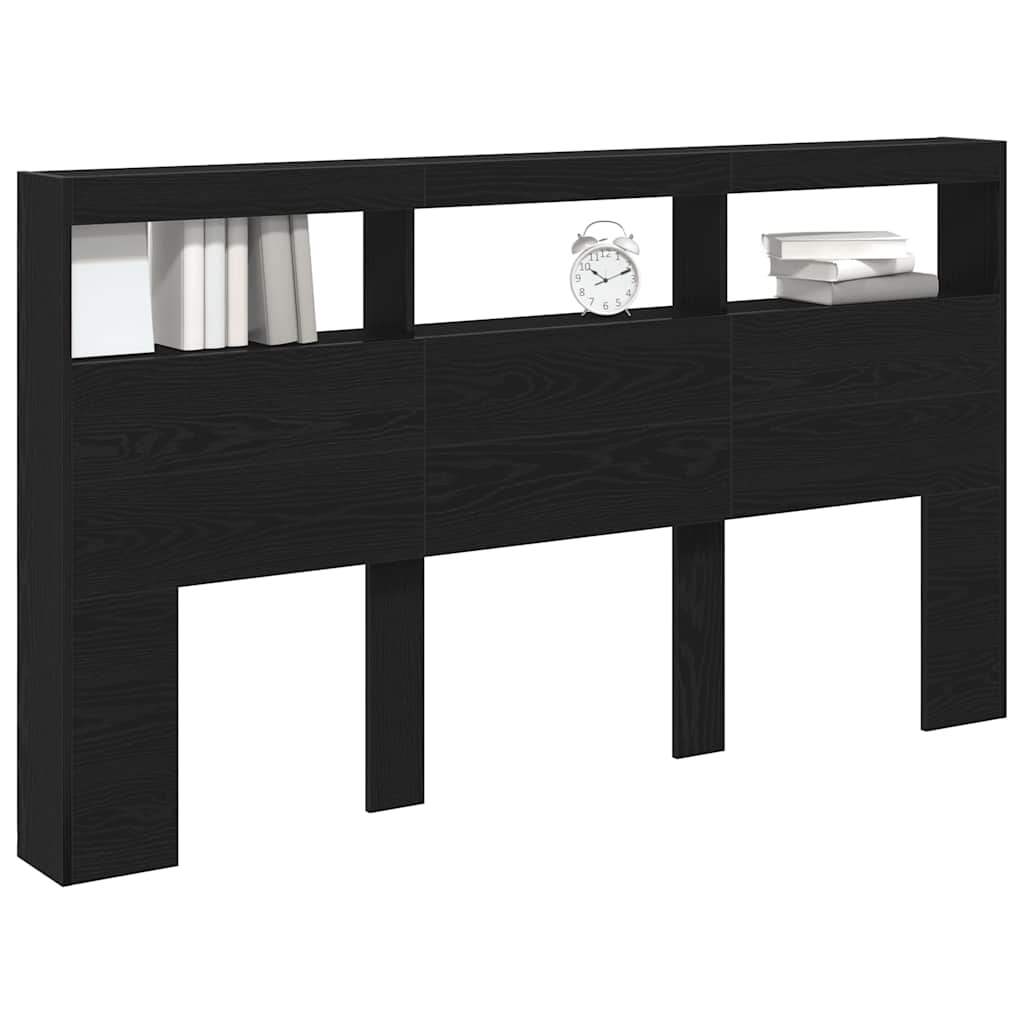 LED Black Oak Headboard Cabinet 180x17x102 cm - Modern Design