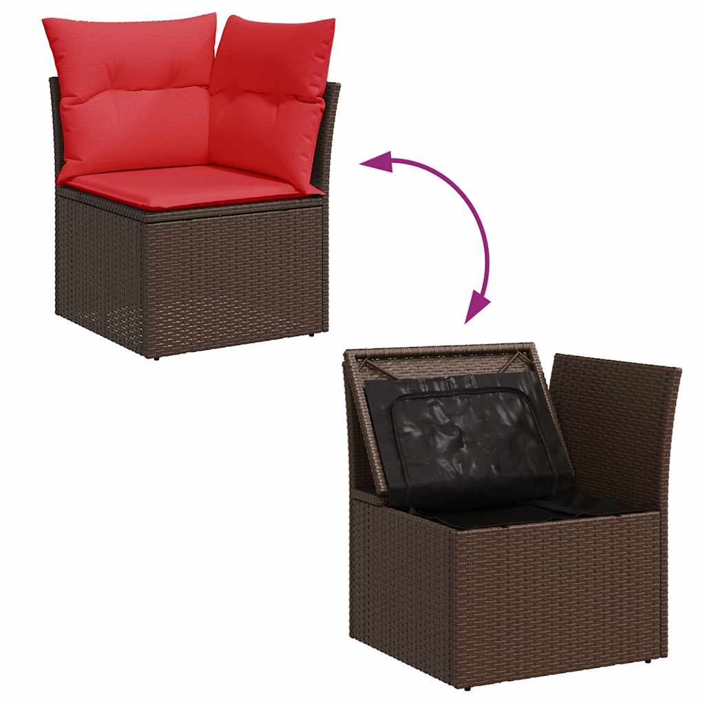 9 Piece Garden Sofa Set with Cushions Brown Poly Rattan Acacia