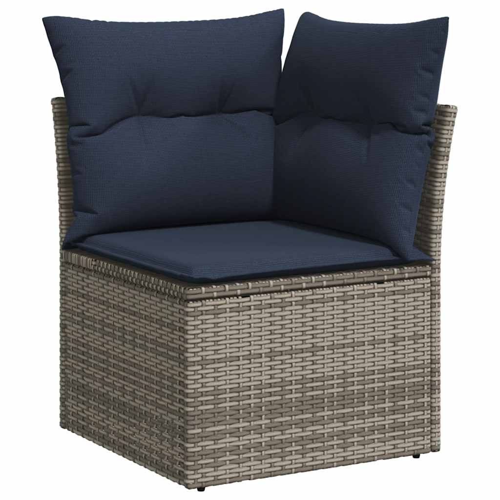 9 Piece Garden Sofa Set with Cushions Grey Poly Rattan Acacia
