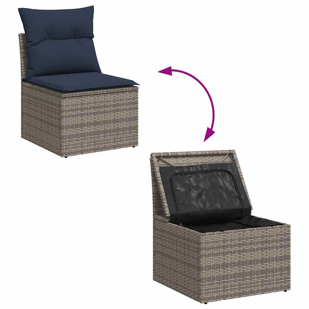 11 Piece Garden Sofa Set with Cushions Black Poly Rattan Acacia