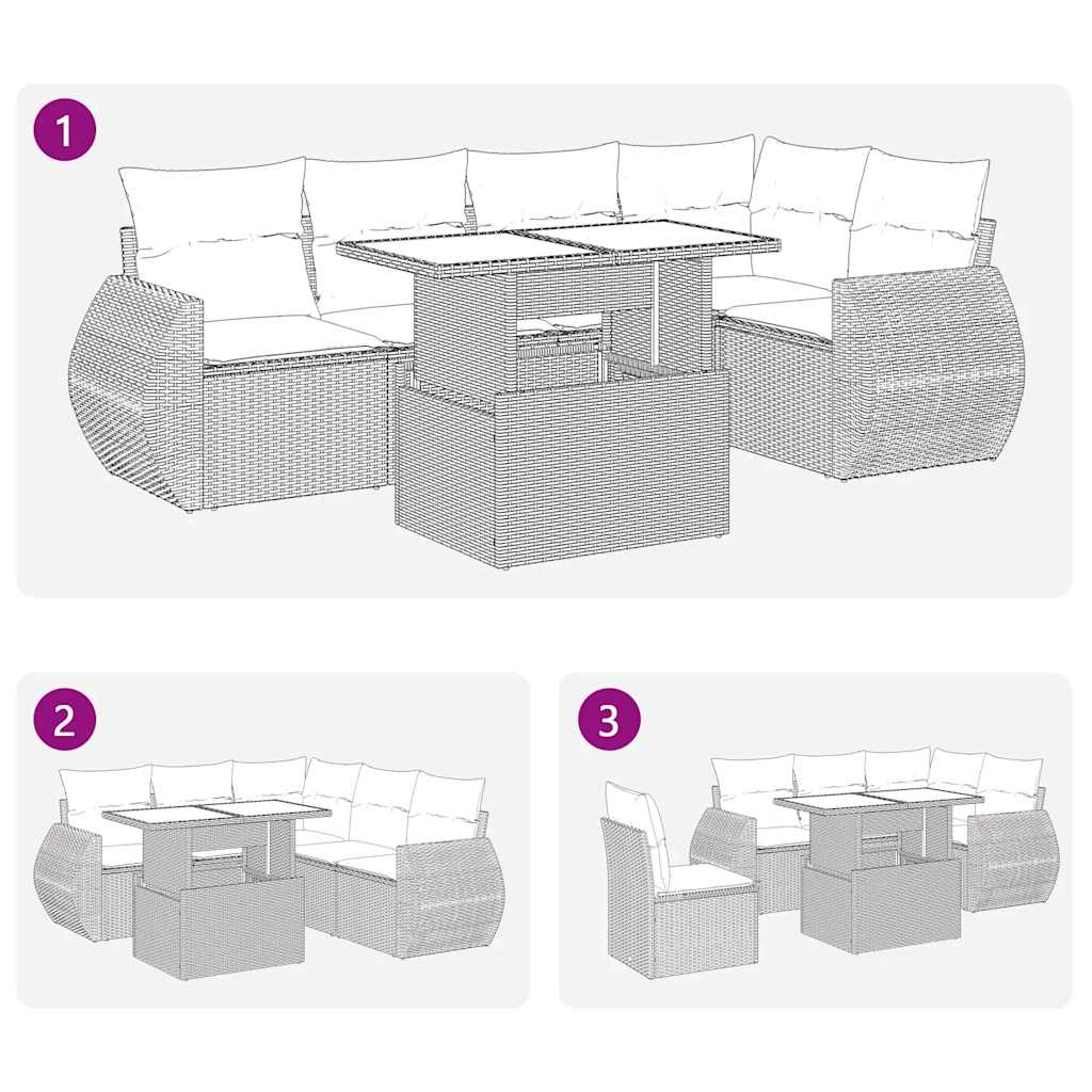 6 Piece Garden Sofa Set with Cushions Grey Poly Rattan Acacia