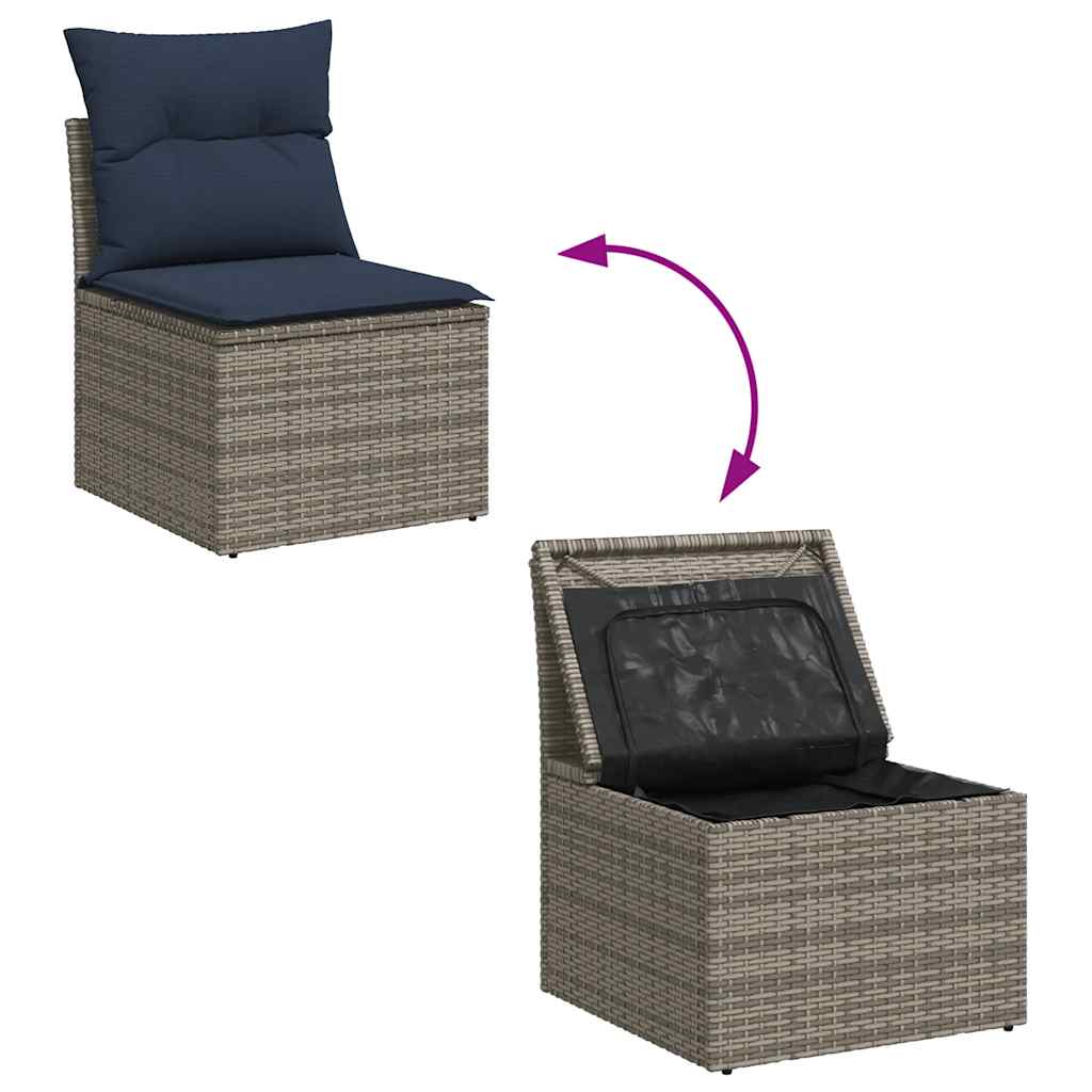 6 Piece Garden Sofa Set with Cushions Grey Poly Rattan Acacia