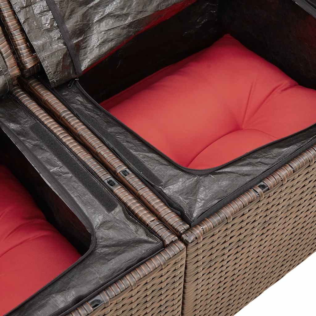 7 Piece Garden Sofa Set with Cushions Brown Poly Rattan Acacia