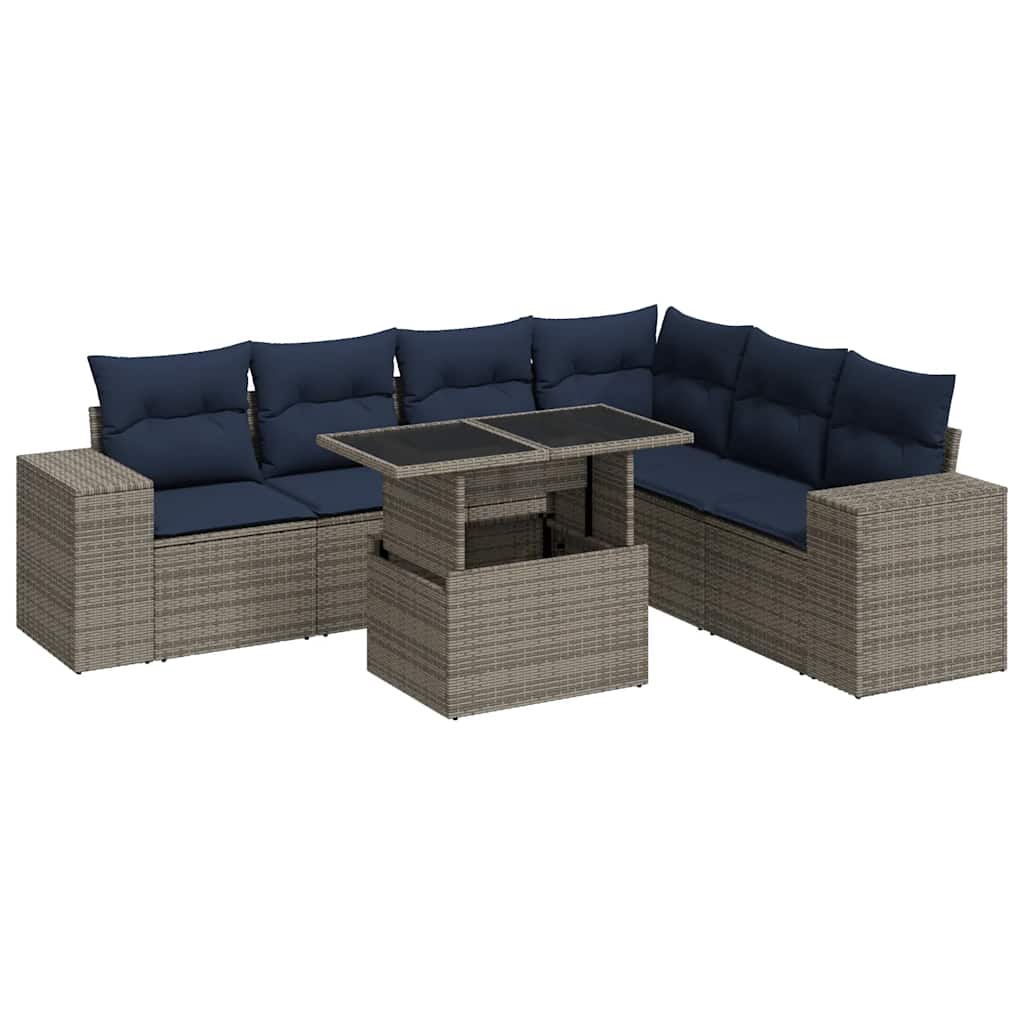 14 Piece Garden Sofa Set with Cushions Grey Poly Rattan Acacia