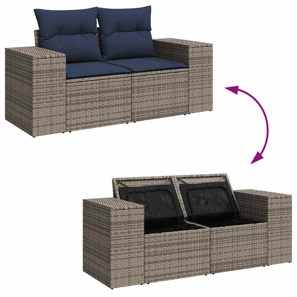 14 Piece Garden Sofa Set with Cushions Grey Poly Rattan Acacia